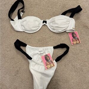 Strawberry Milk Mob Black and White Bikini Set